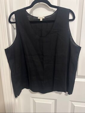 Eileen Fisher Black Scoop Neck Sleeveless 100% Linen Tank